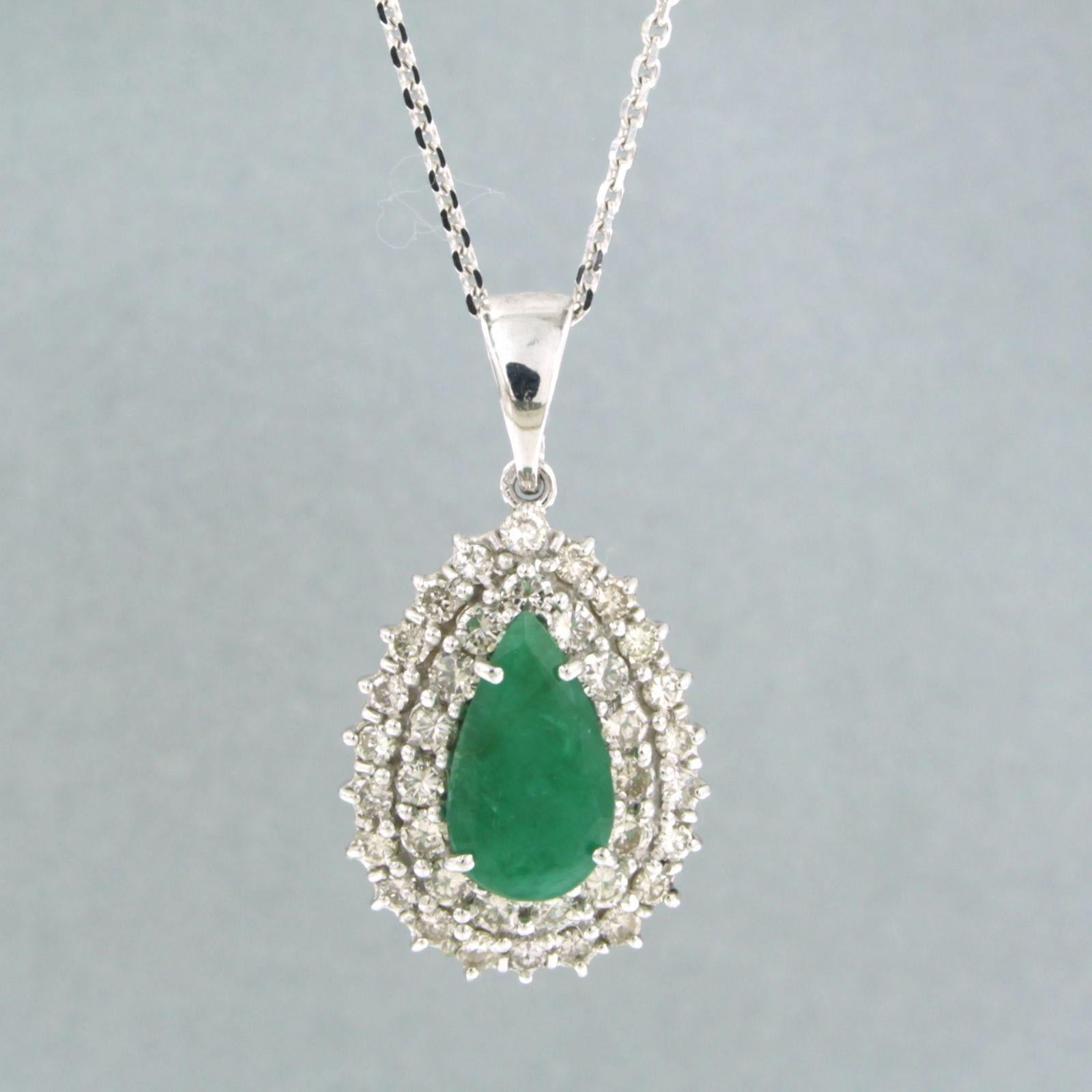 Modern Necklace and pendant set with emerald and diamond 14k white gold For Sale