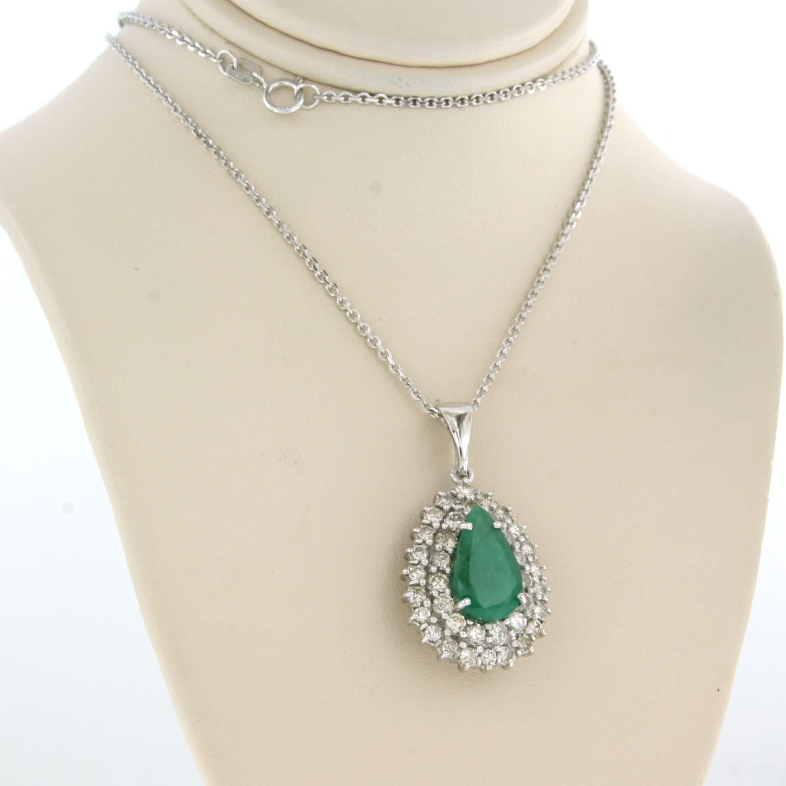 Necklace and pendant set with emerald and diamond 14k white gold In Good Condition For Sale In The Hague, ZH