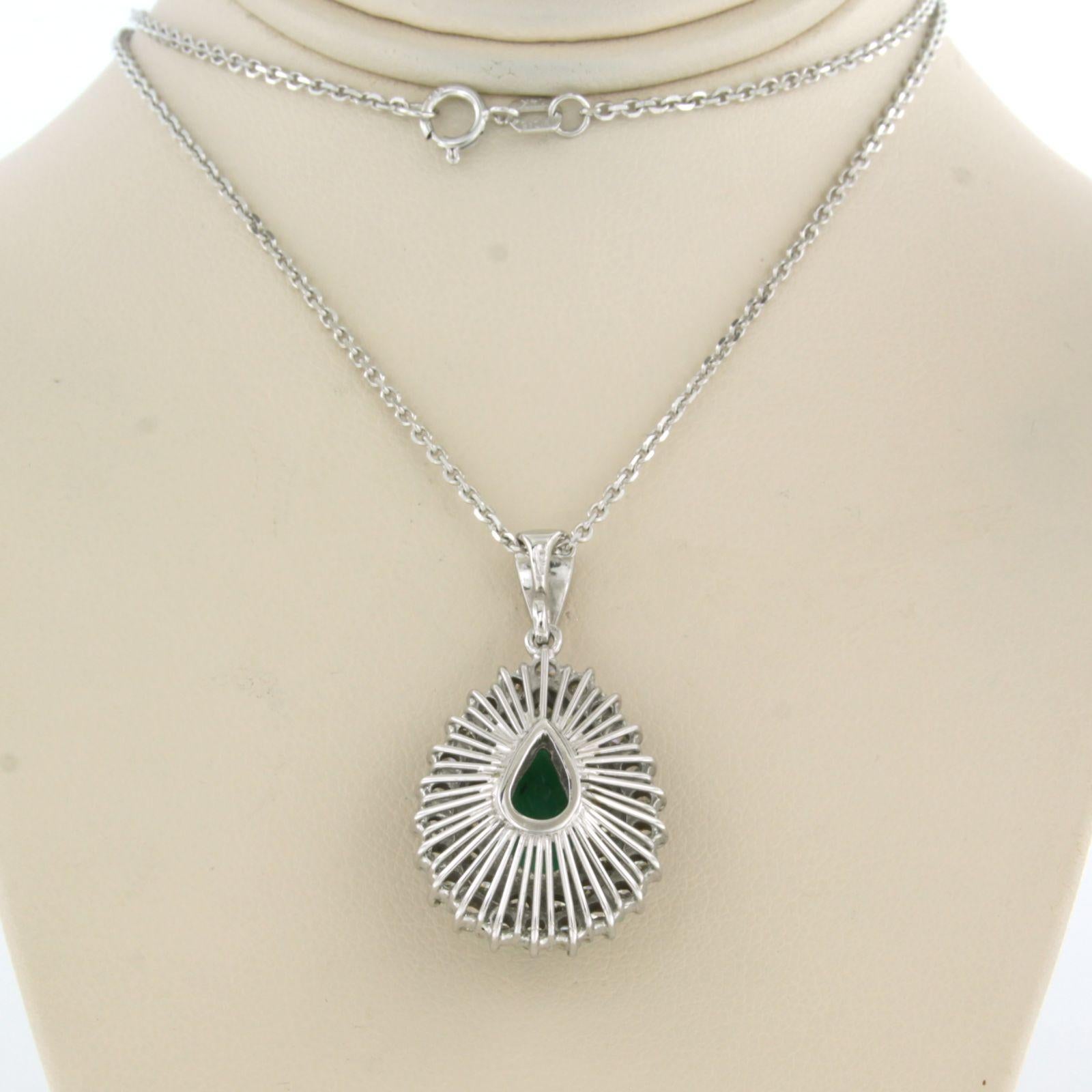 Necklace and pendant set with emerald and diamond 14k white gold For Sale 1