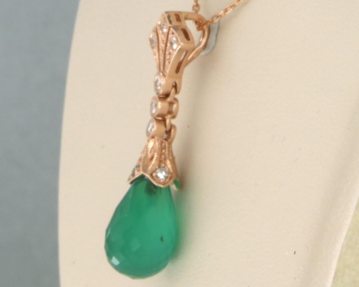 Necklace and pendant set with green onyx and diamonds 14k pink gold In New Condition For Sale In The Hague, ZH