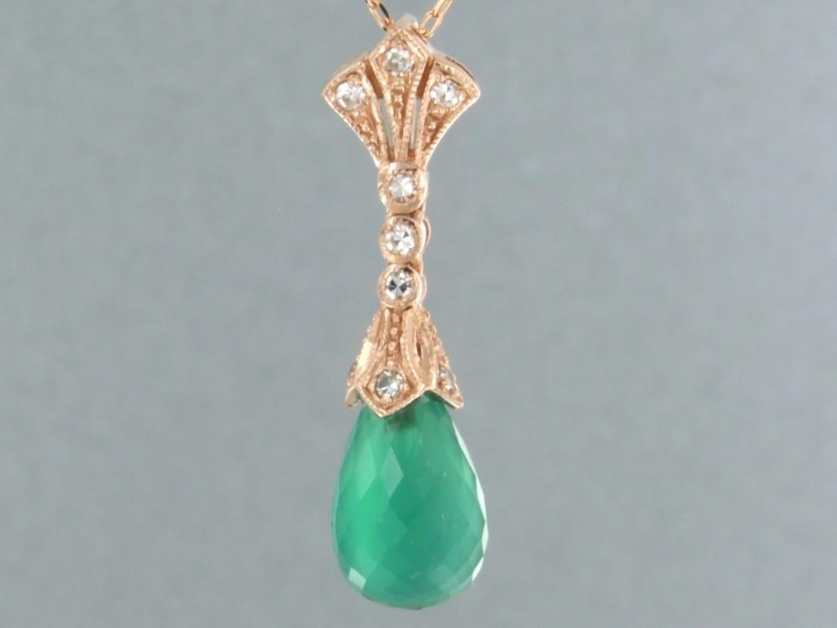 Necklace and pendant set with green onyx and diamonds 14k pink gold For Sale 1