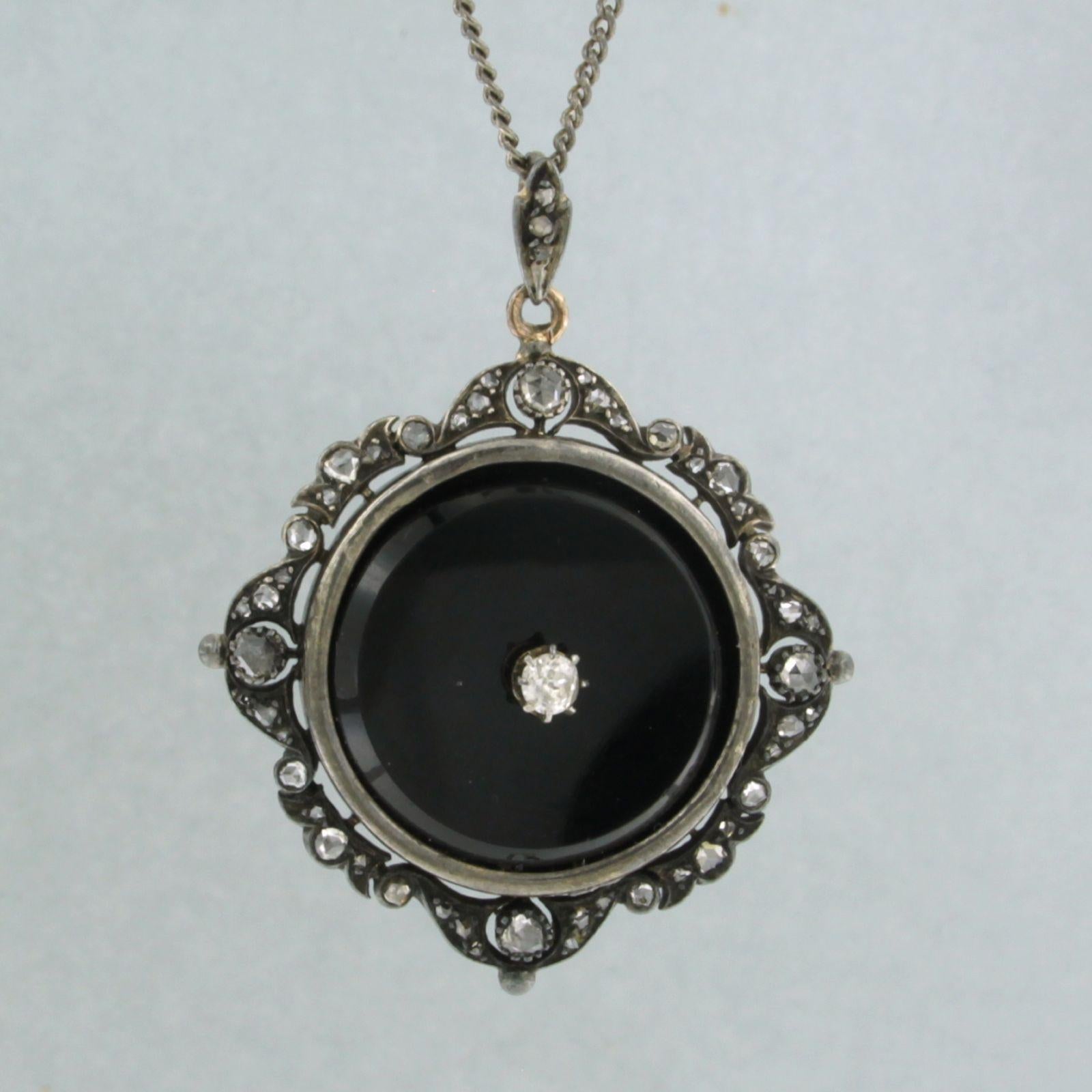 Art Nouveau Necklace and pendant set with onyx and diamonds 835 silver For Sale