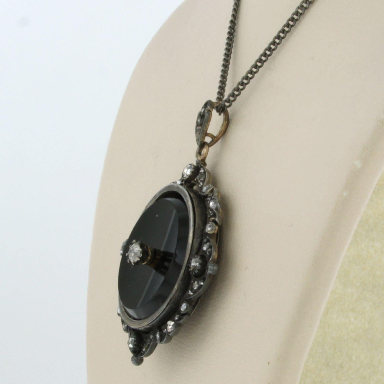 Necklace and pendant set with onyx and diamonds 835 silver In Good Condition For Sale In The Hague, ZH