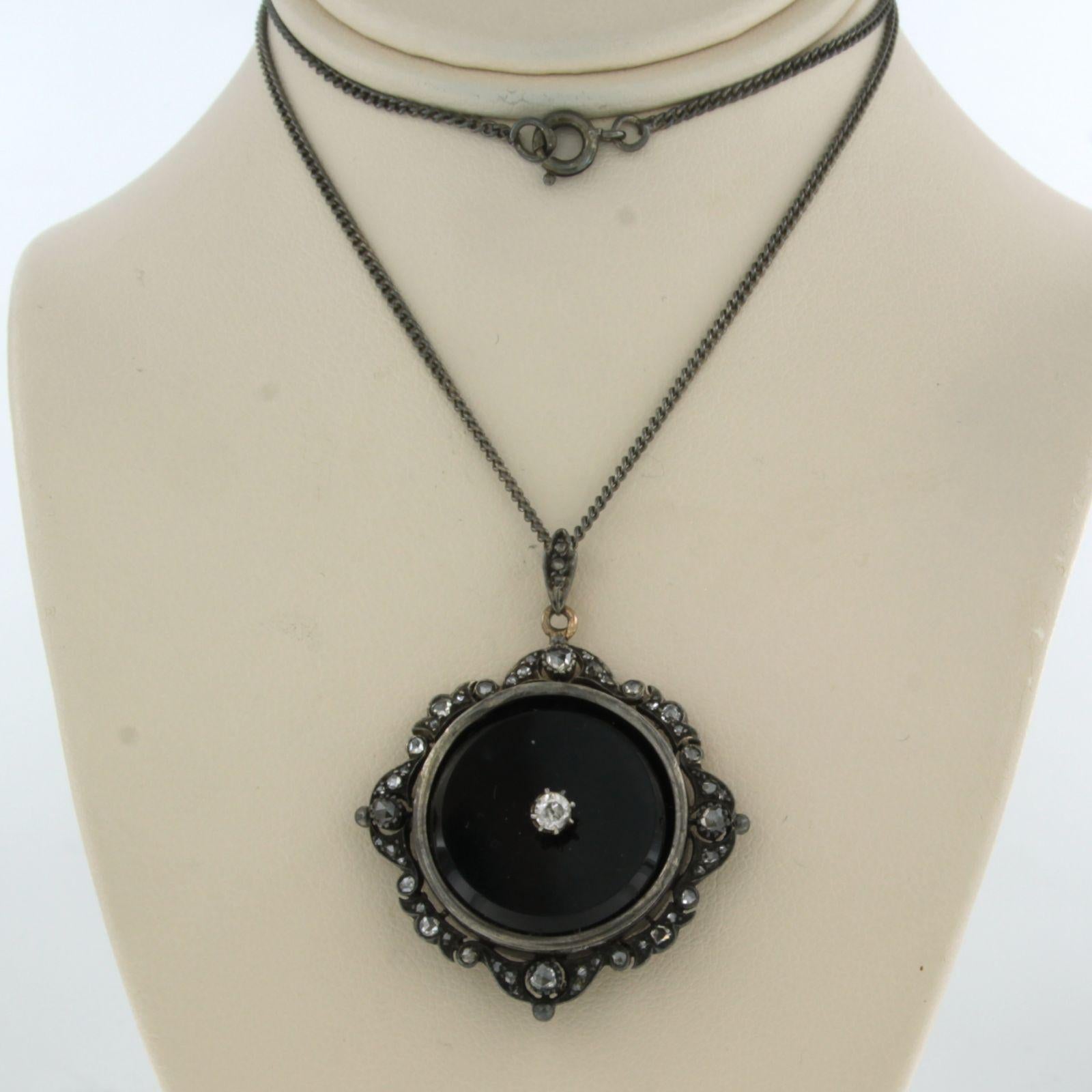 Necklace and pendant set with onyx and diamonds 835 silver For Sale 1