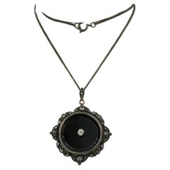 Antique Necklace and pendant set with onyx and diamonds 835 silver