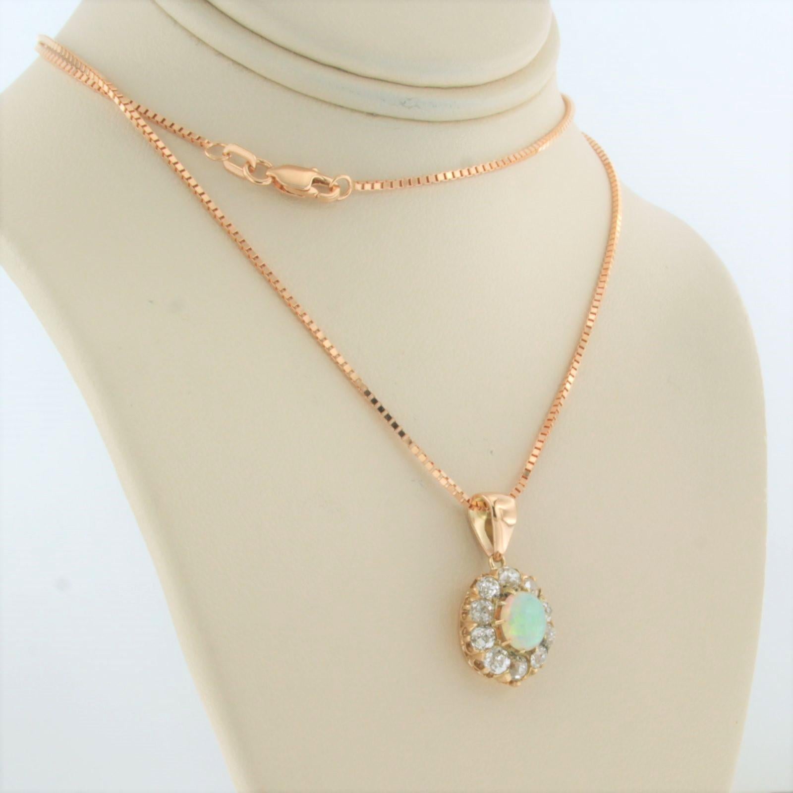 Modern Necklace and pendant set with opal an diamonds 14k pink gold For Sale