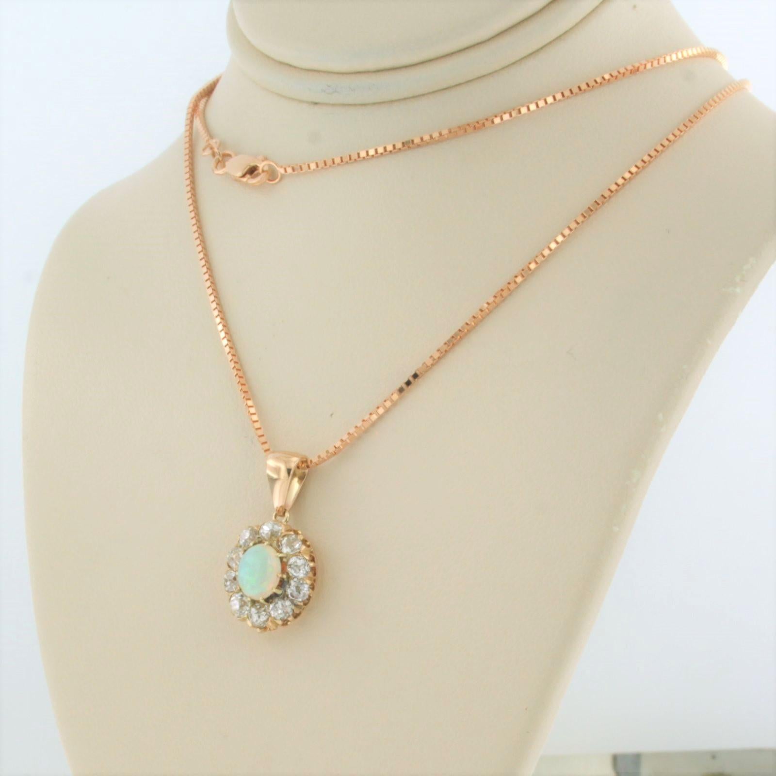 Necklace and pendant set with opal an diamonds 14k pink gold In Good Condition For Sale In The Hague, ZH