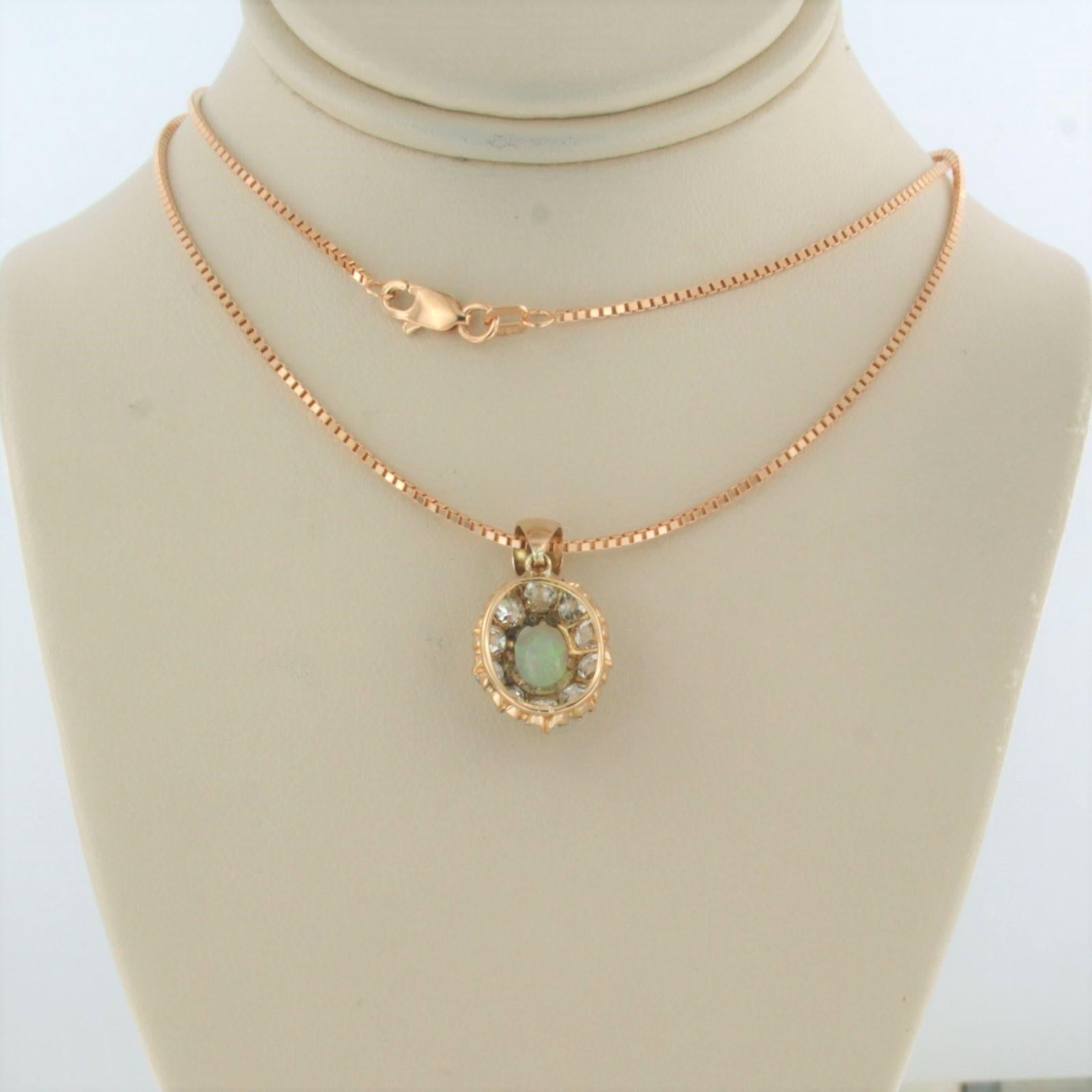 Necklace and pendant set with opal an diamonds 14k pink gold For Sale 1