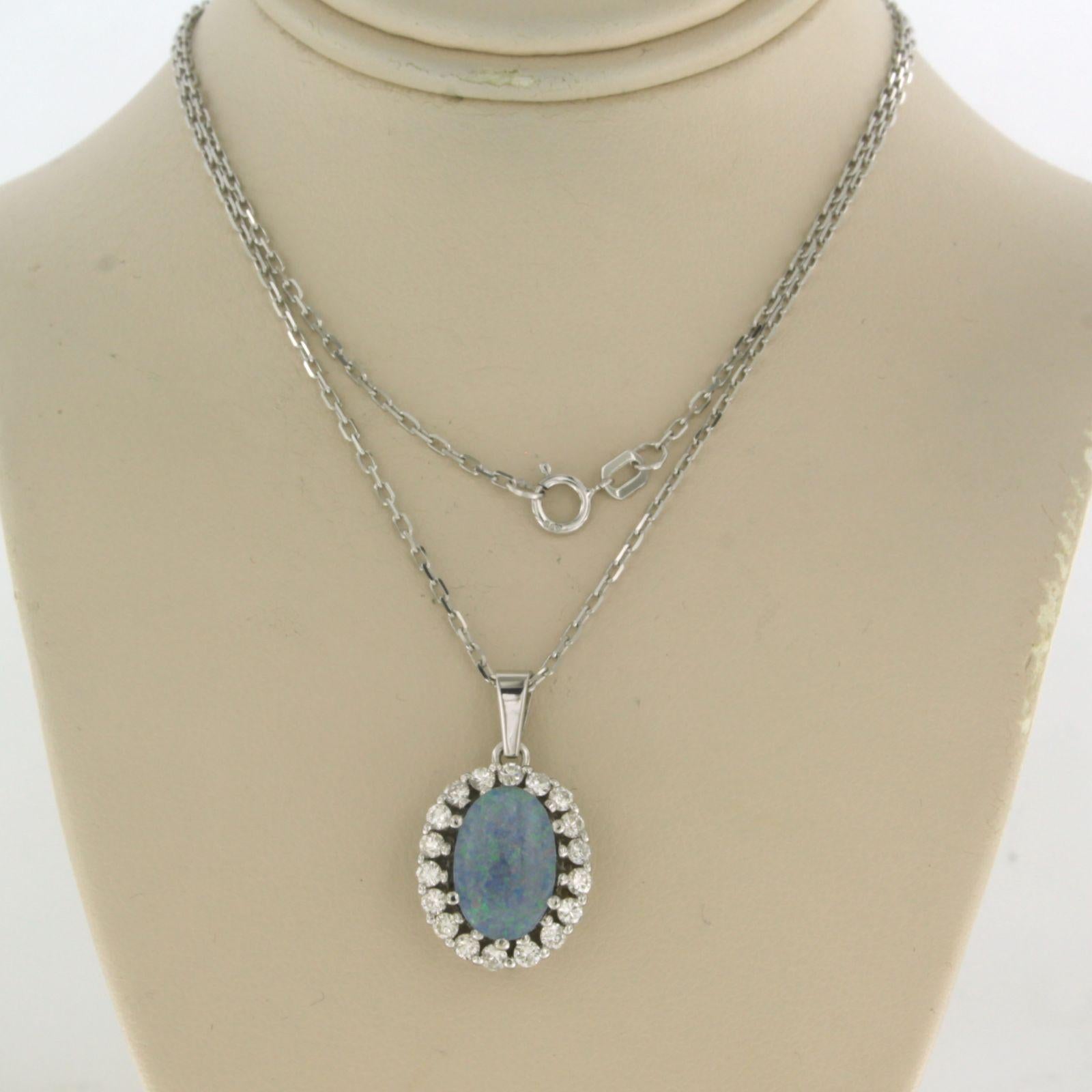 Modern Necklace and pendant set with opal and diamond 14k white gold