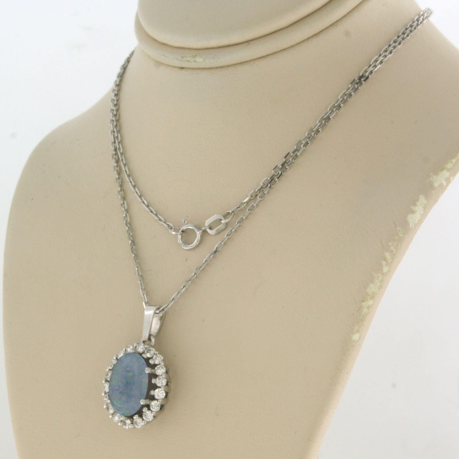 Brilliant Cut Necklace and pendant set with opal and diamond 14k white gold For Sale