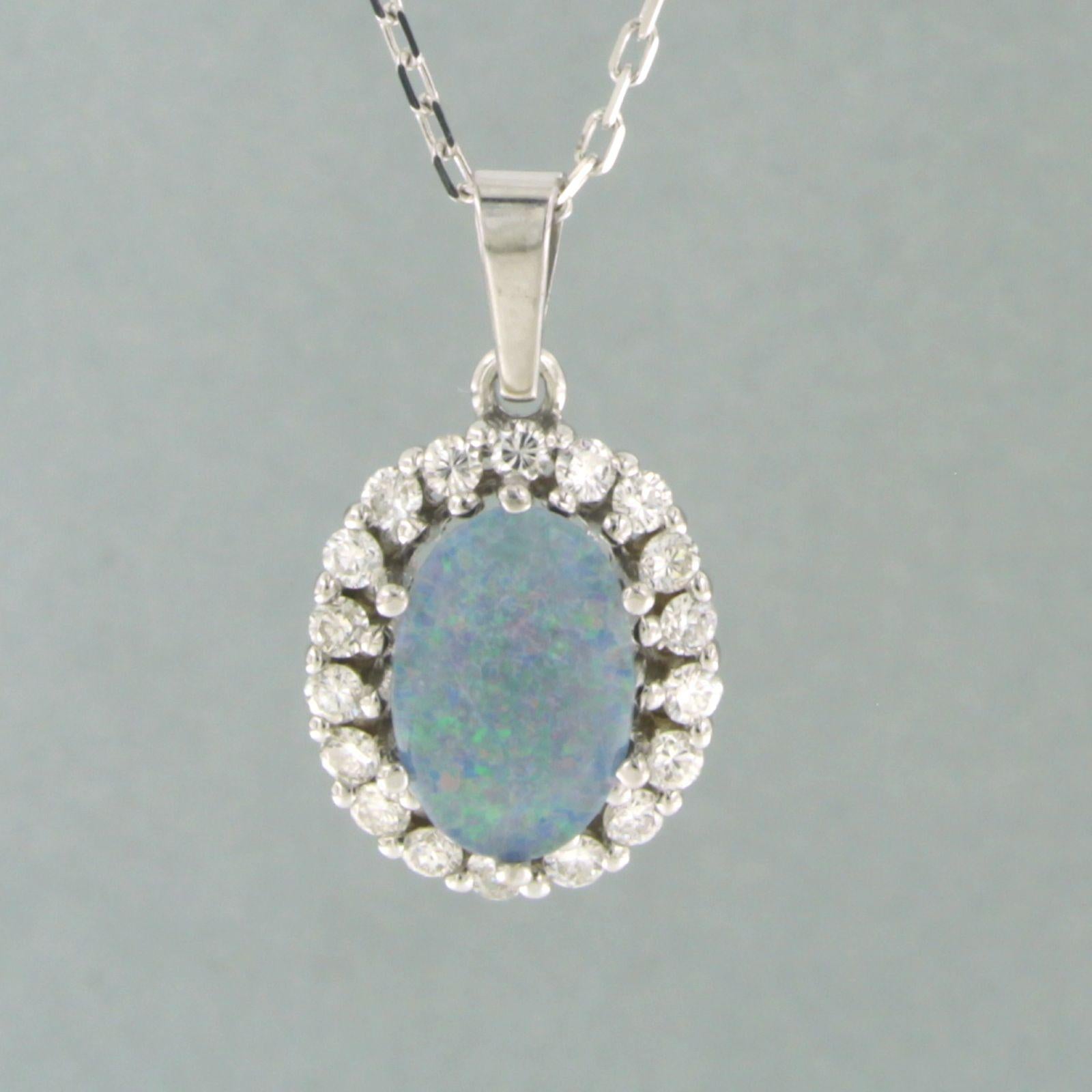 Necklace and pendant set with opal and diamond 14k white gold 1