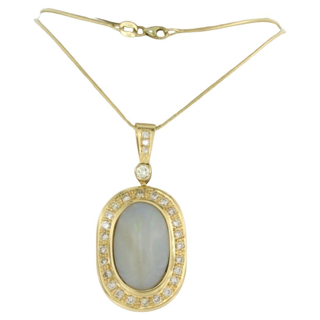 Necklace and pendant set with opal and diamonds 14k yellow gold