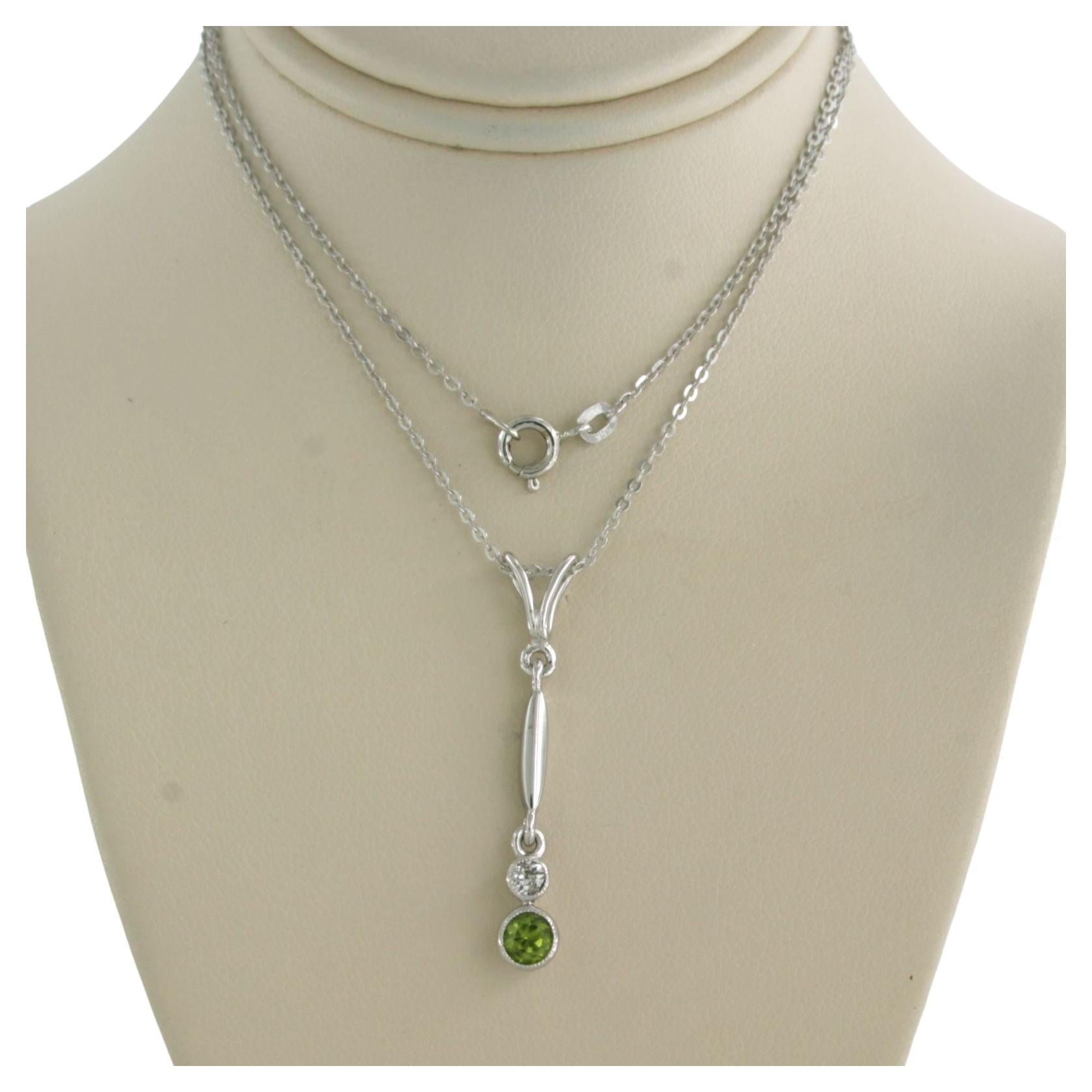 Necklace and pendant set with peridot and diamonds 14k white gold For Sale