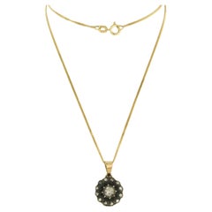 Collier et pendentif en or jaune 14 carats serti de diamants taillés en rose