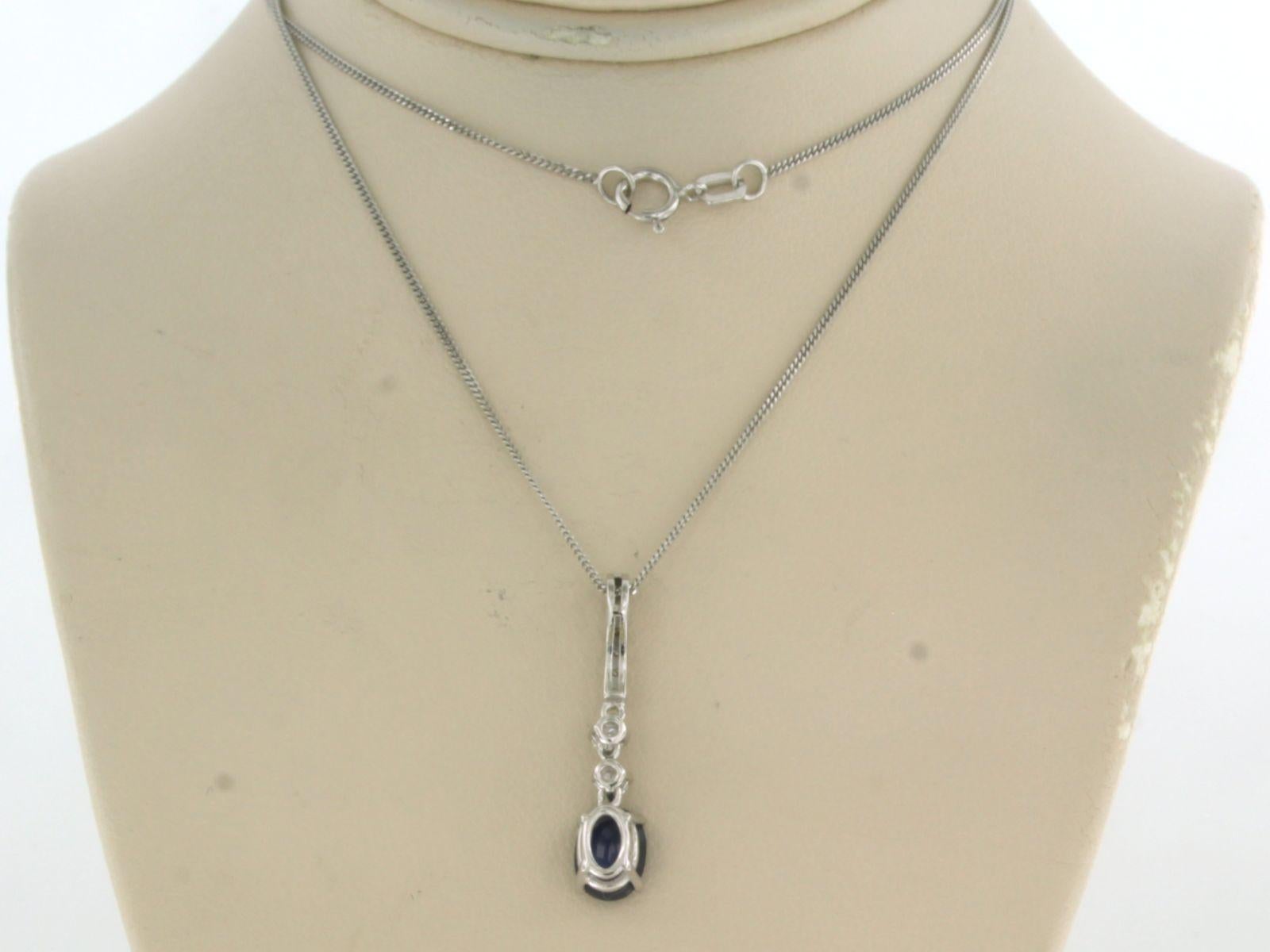 De las mujeres Collar y Colgante engastados con Zafiro y diamantes talla brillante Oro blanco 14k