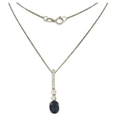 Collar y Colgante engastados con Zafiro y diamantes talla brillante Oro blanco 14k