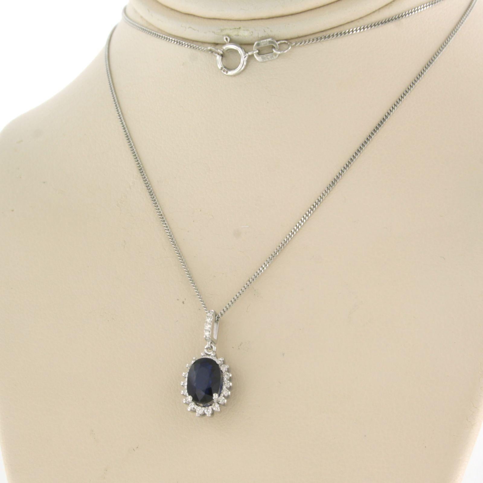 Modern Necklace and Pendant set with Sapphire and Diamonds 14k white gold