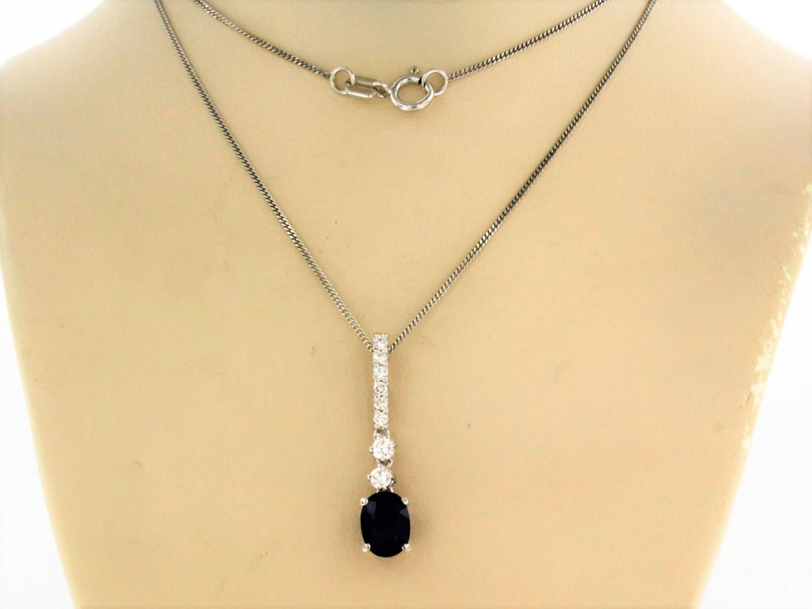 Modern Necklace and pendant set with sapphire and diamonds 14k white gold