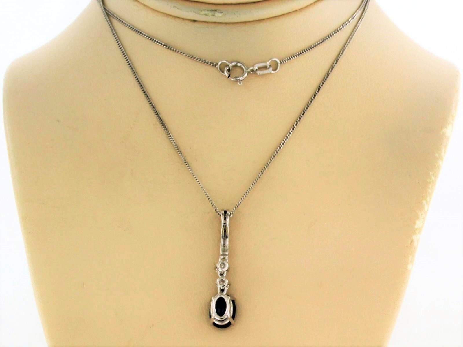 Necklace and pendant set with sapphire and diamonds 14k white gold 1