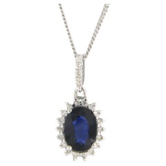Necklace and Pendant set with Sapphire and Diamonds 14k white gold