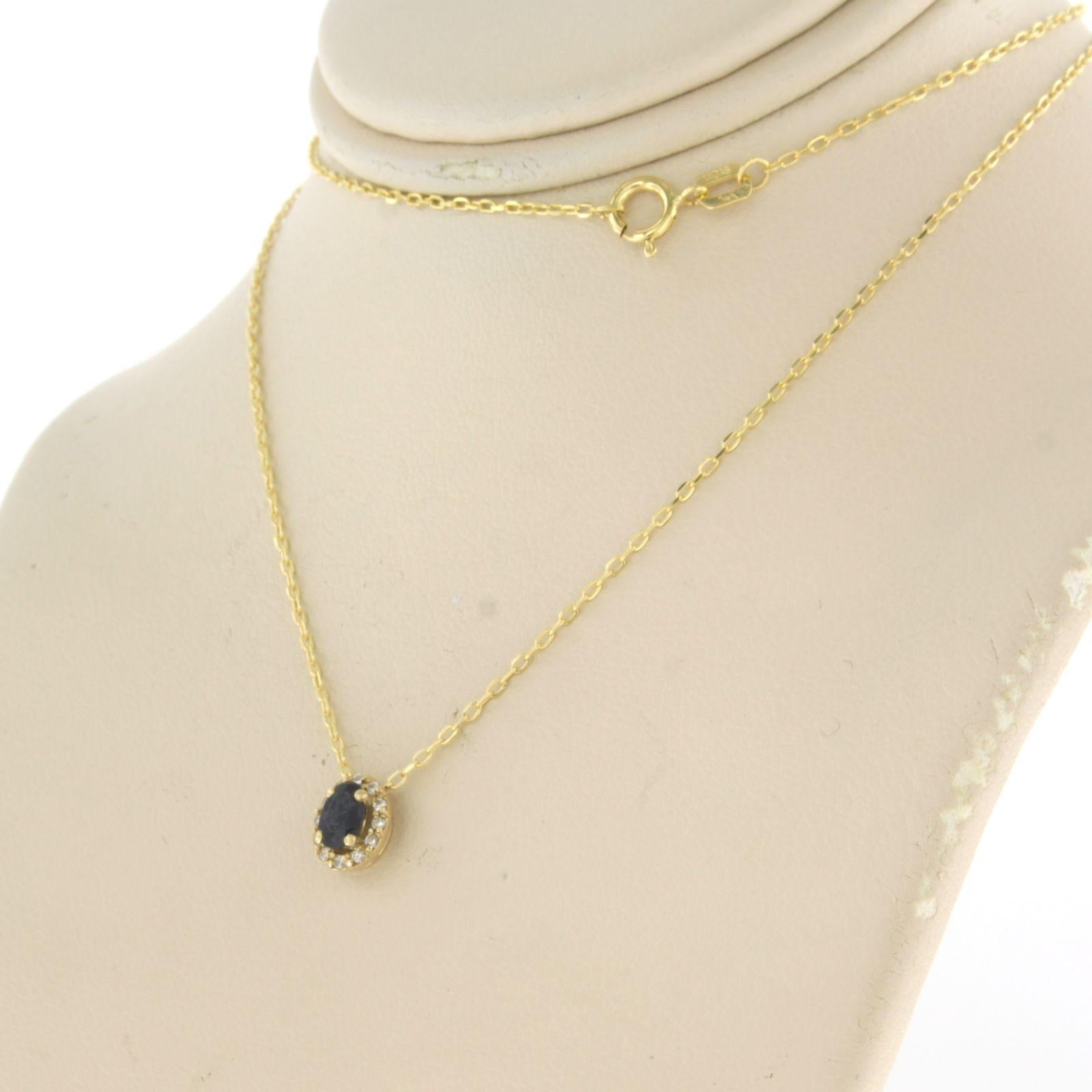 Modern Necklace and pendant set with sapphire and diamonds 14k yellow gold For Sale