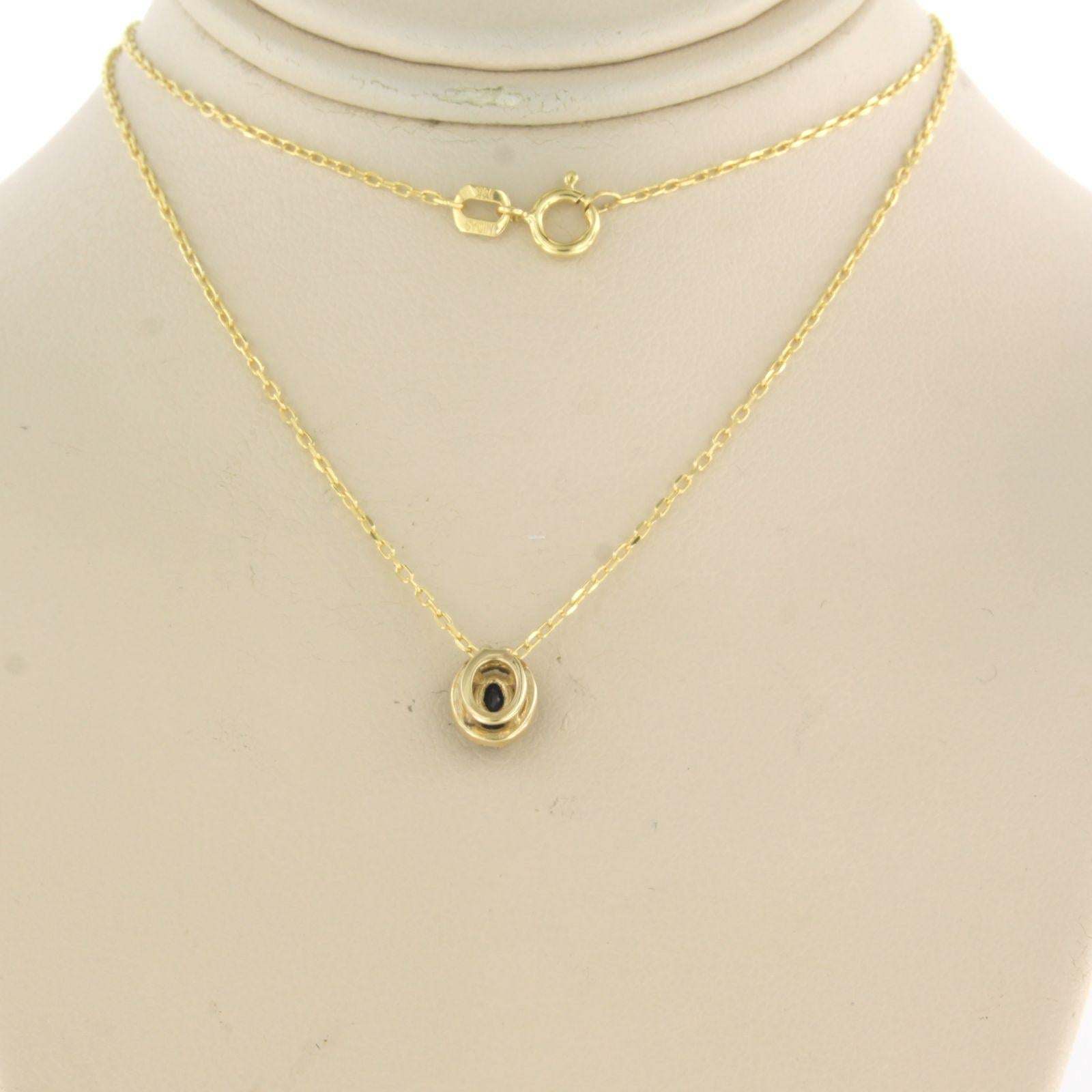 Women's Necklace and pendant set with sapphire and diamonds 14k yellow gold For Sale