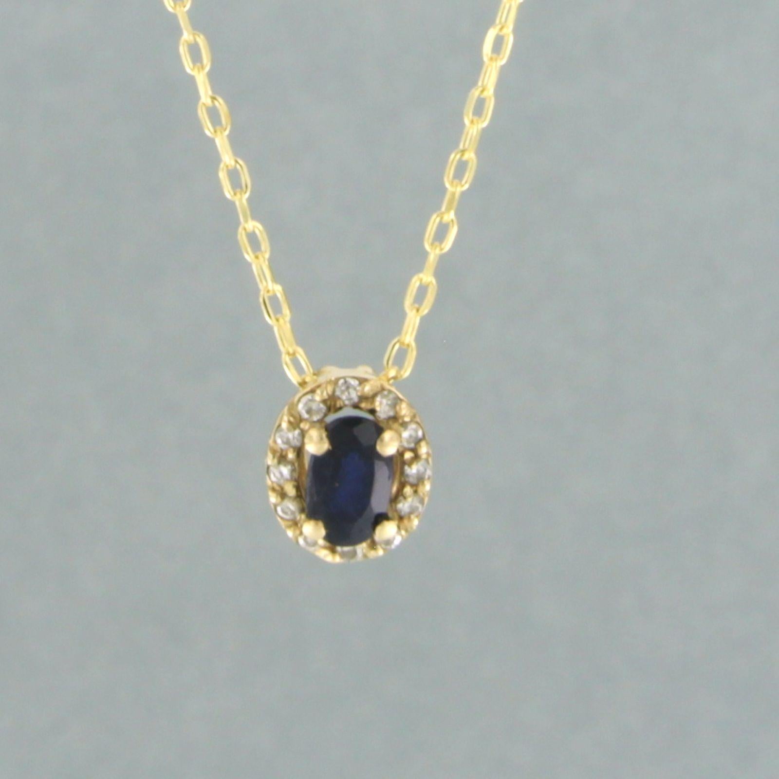 Necklace and pendant set with sapphire and diamonds 14k yellow gold For Sale 1