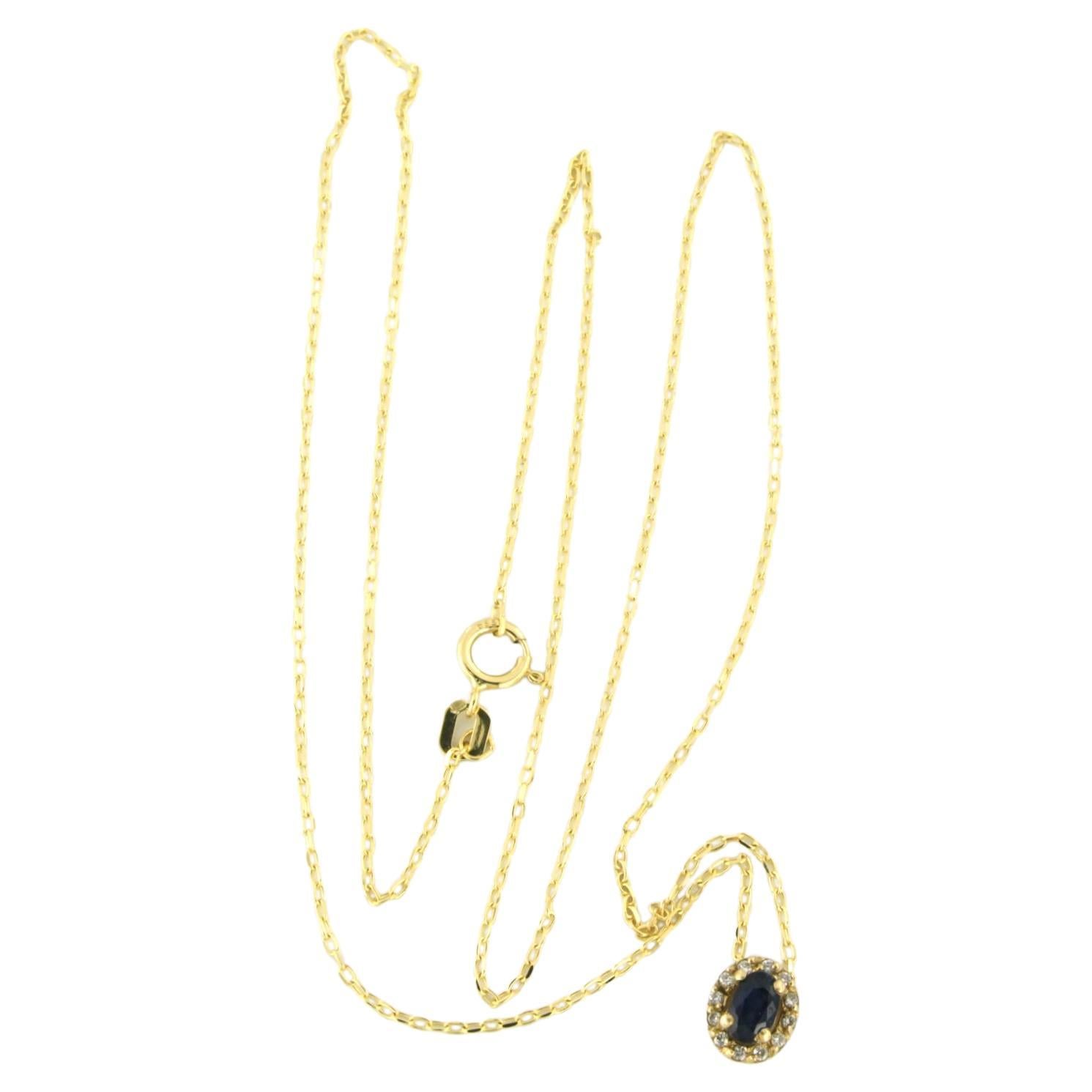 Necklace and pendant set with sapphire and diamonds 14k yellow gold