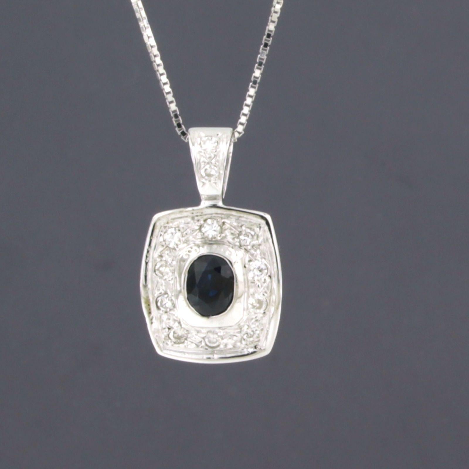 Brilliant Cut Necklace and pendant set with sapphire and diamonds 18k white gold For Sale