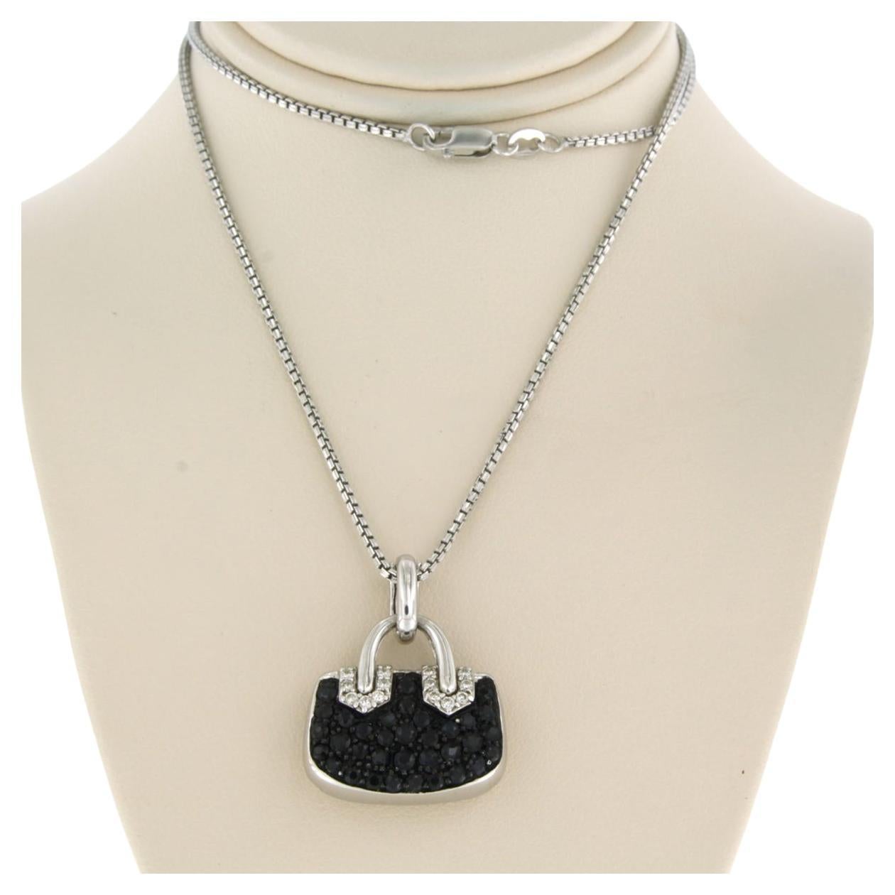 Necklace and pendant set with sapphire and diamonds up to 0.15ct 18k white gold 