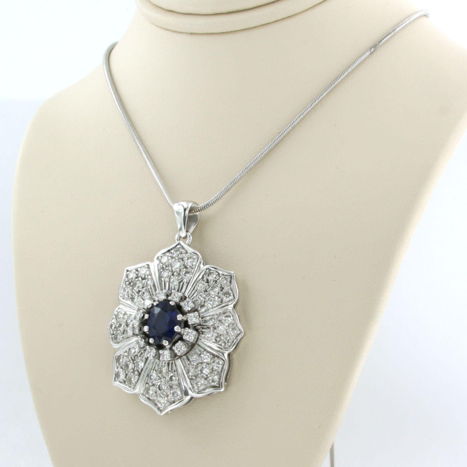 Modern Necklace and pendant set with Sapphire and diamonds up to 2.00ct 14k white gold For Sale