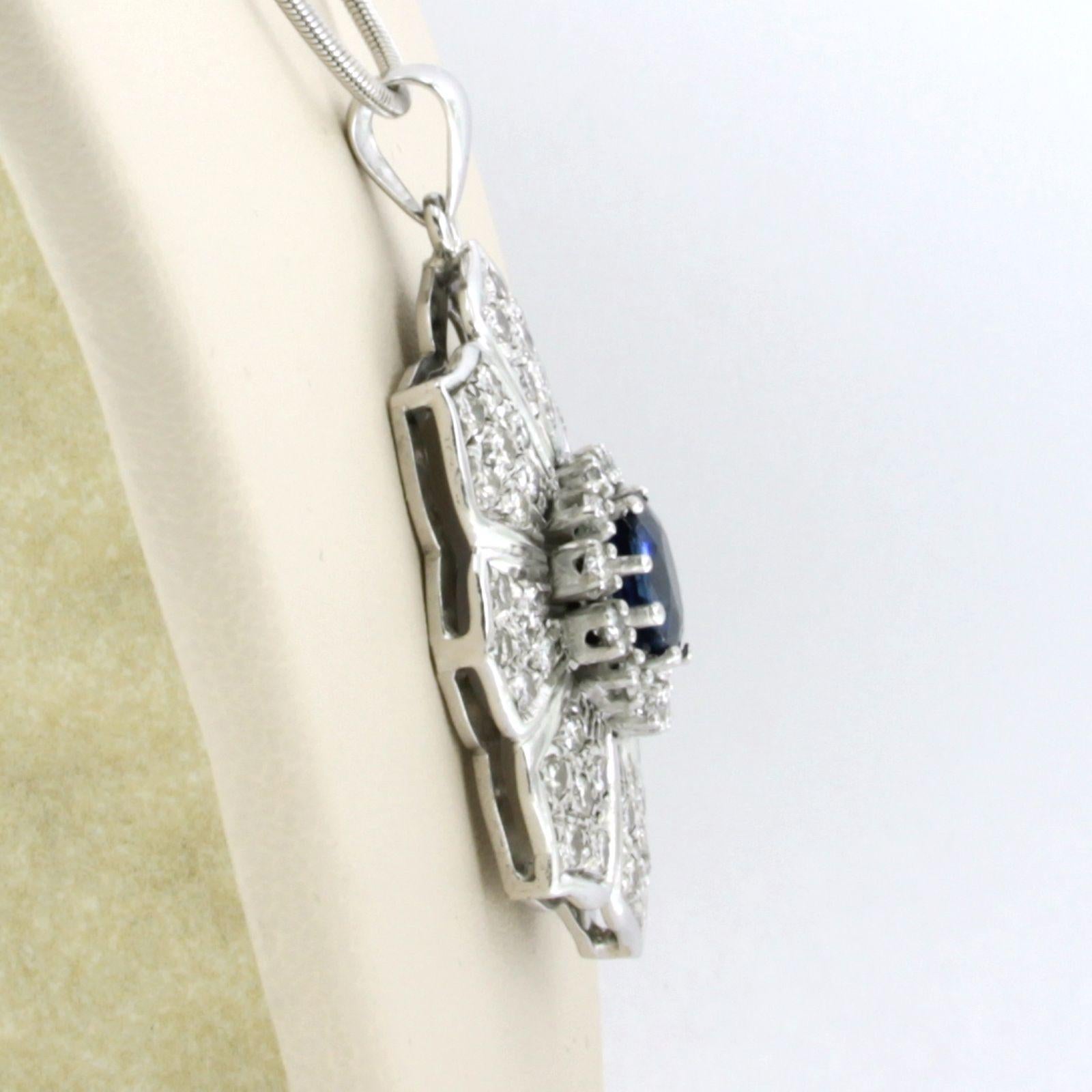 Brilliant Cut Necklace and pendant set with Sapphire and diamonds up to 2.00ct 14k white gold For Sale