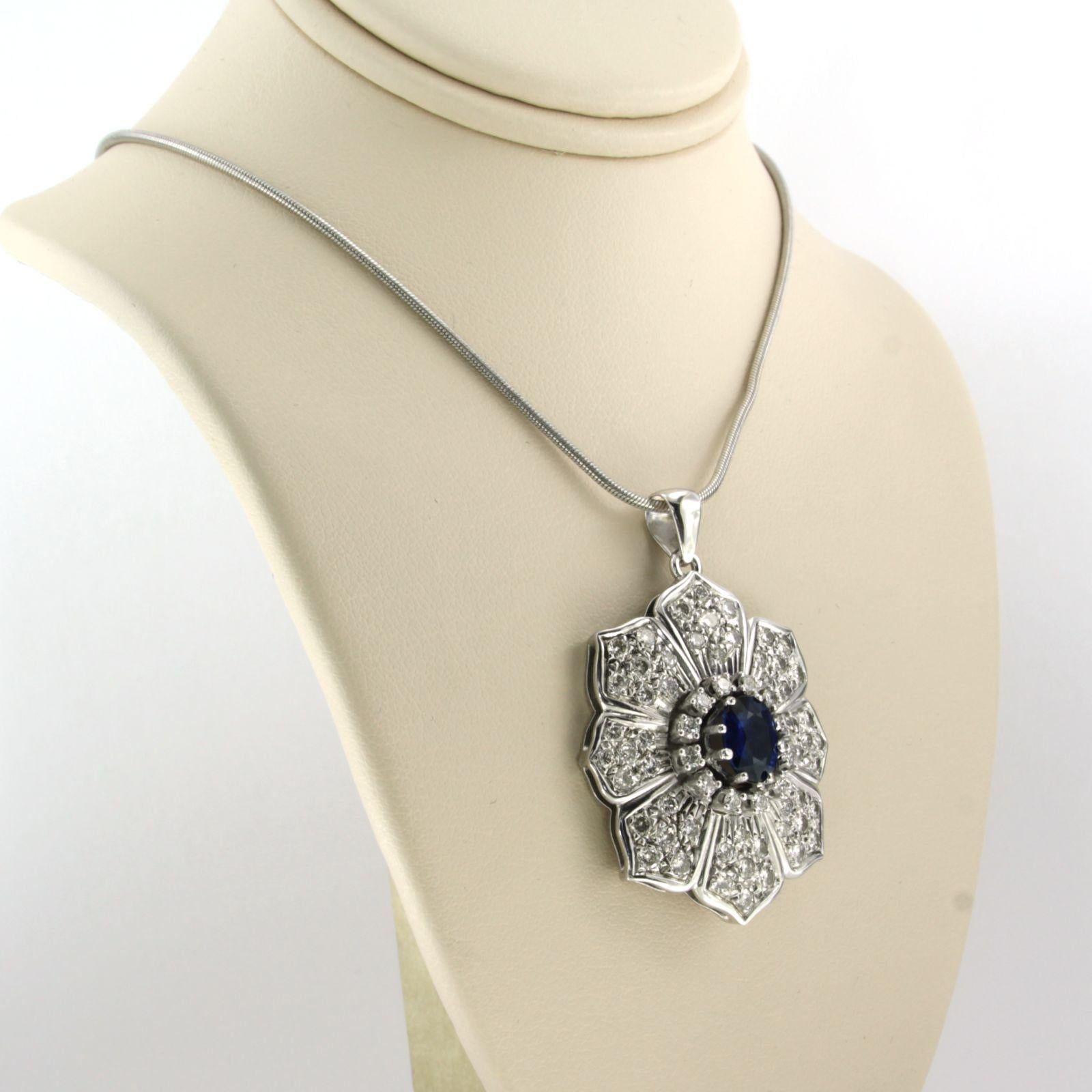 Necklace and pendant set with Sapphire and diamonds up to 2.00ct 14k white gold In Excellent Condition For Sale In The Hague, ZH