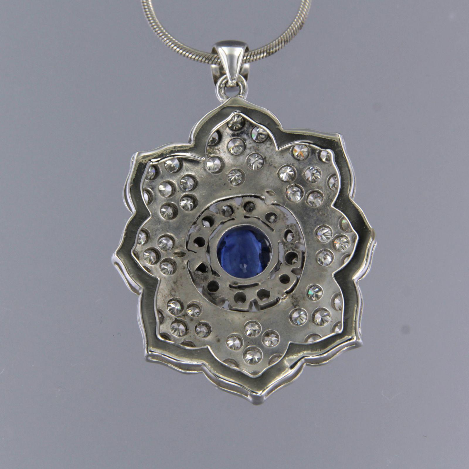 Women's Necklace and pendant set with Sapphire and diamonds up to 2.00ct 14k white gold For Sale