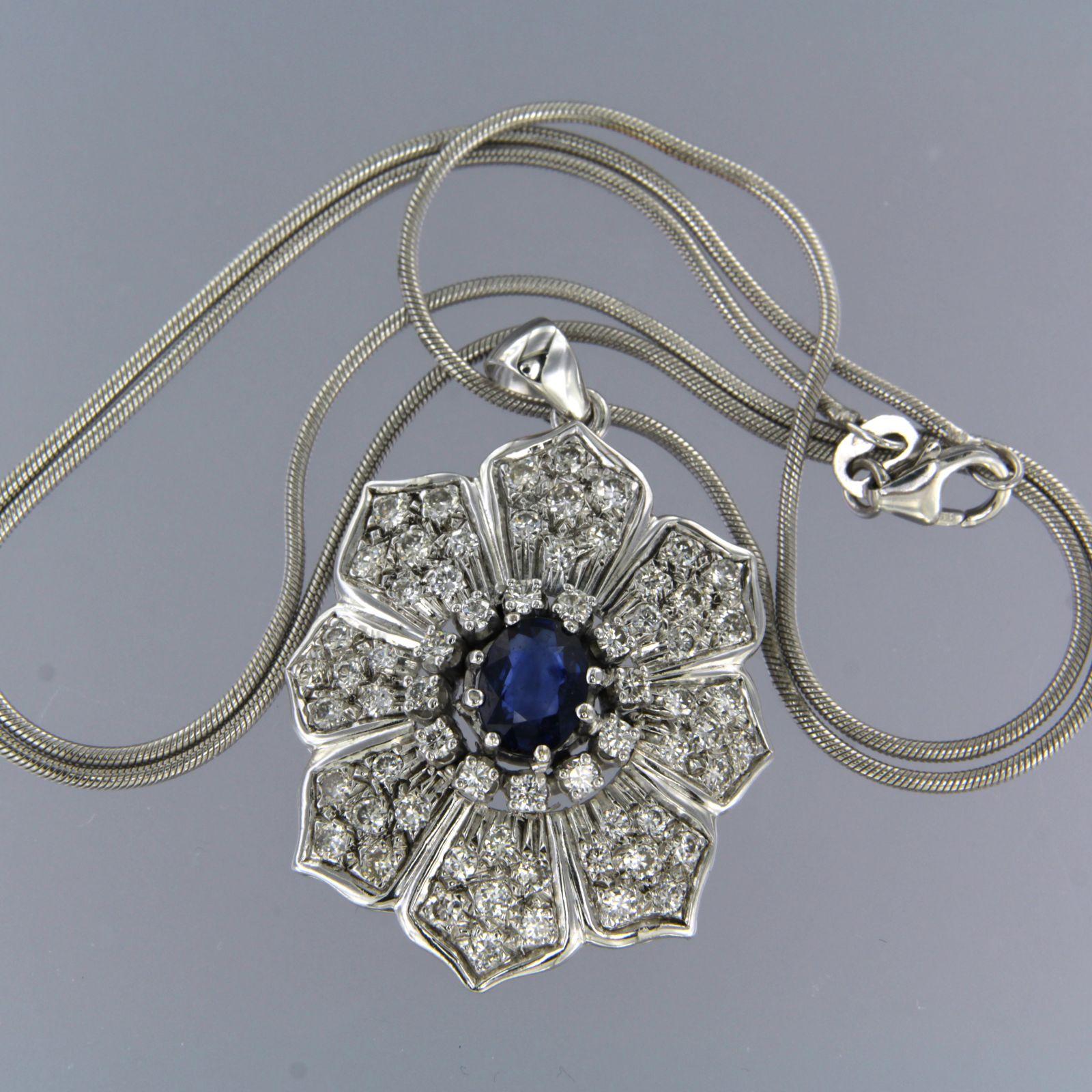 Necklace and pendant set with Sapphire and diamonds up to 2.00ct 14k white gold For Sale 1