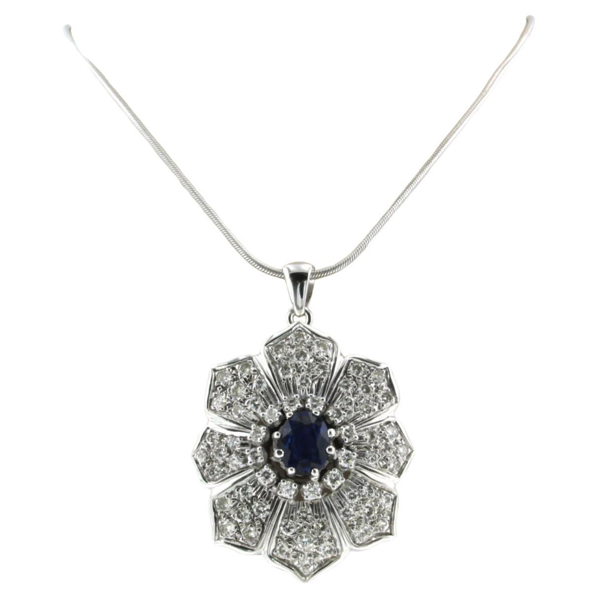 Necklace and pendant set with Sapphire and diamonds up to 2.00ct 14k white gold For Sale