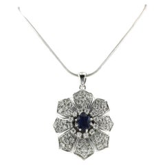 Necklace and pendant set with Sapphire and diamonds up to 2.00ct 14k white gold