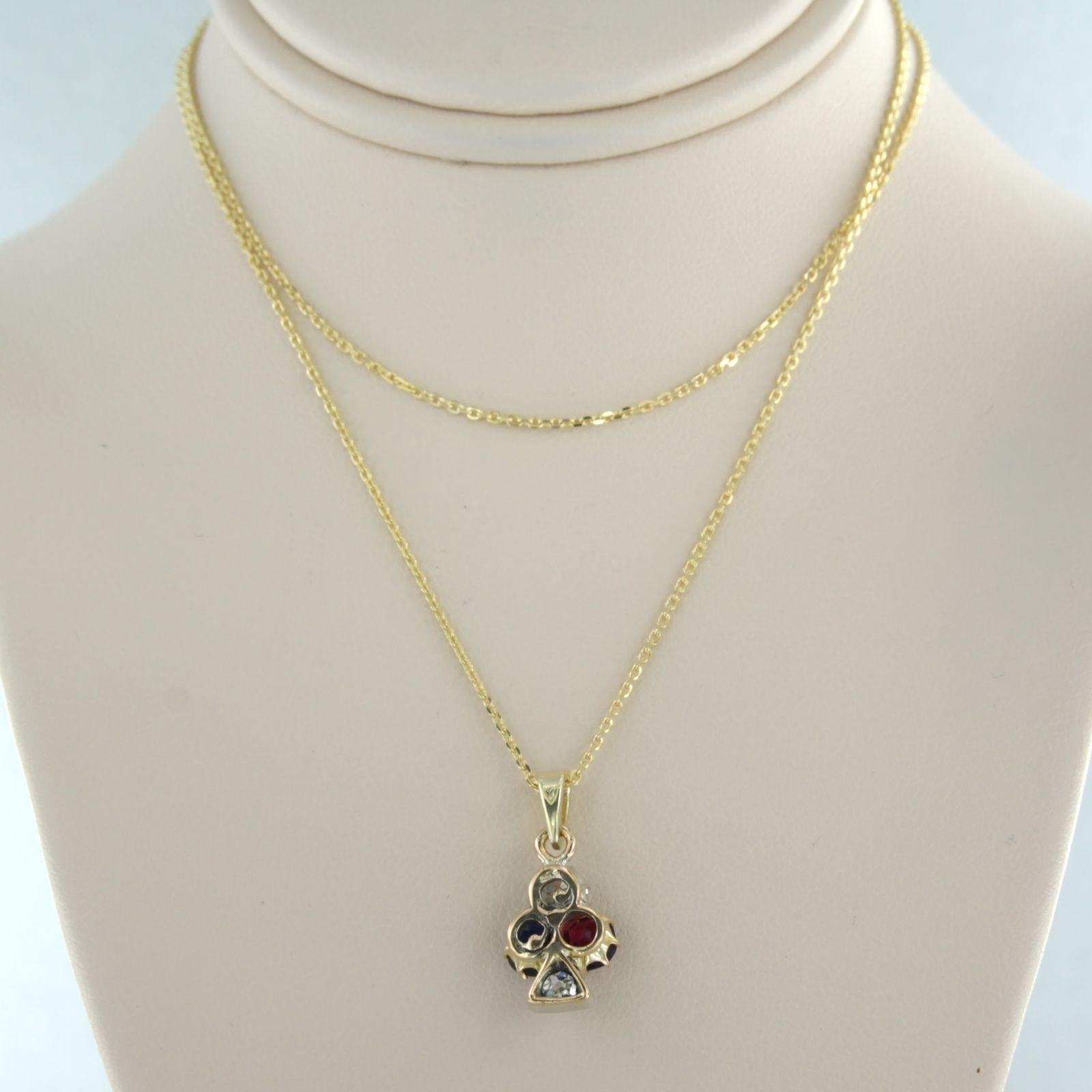 Collar y colgante engastados con Zafiro, Rubí y Diamantes Oro amarillo 14k Moderno en venta