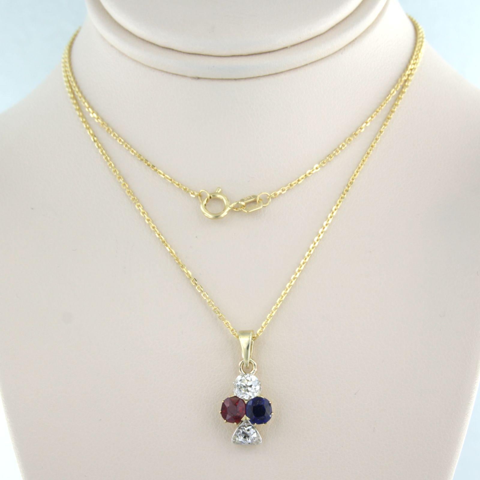 De las mujeres Collar y colgante engastados con Zafiro, Rubí y Diamantes Oro amarillo 14k en venta