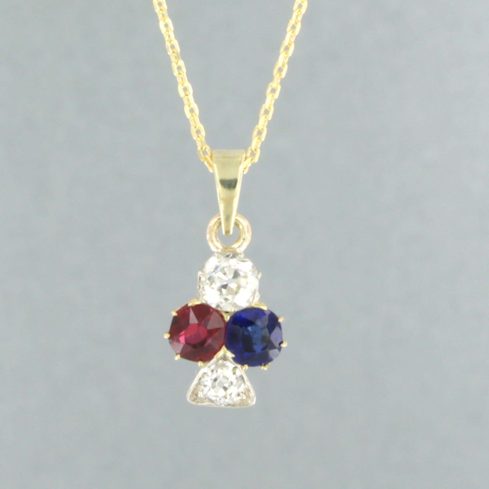 Collar y colgante engastados con Zafiro, Rubí y Diamantes Oro amarillo 14k en venta 1