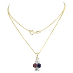 Collar y colgante engastados con Zafiro, Rubí y Diamantes Oro amarillo 14k
