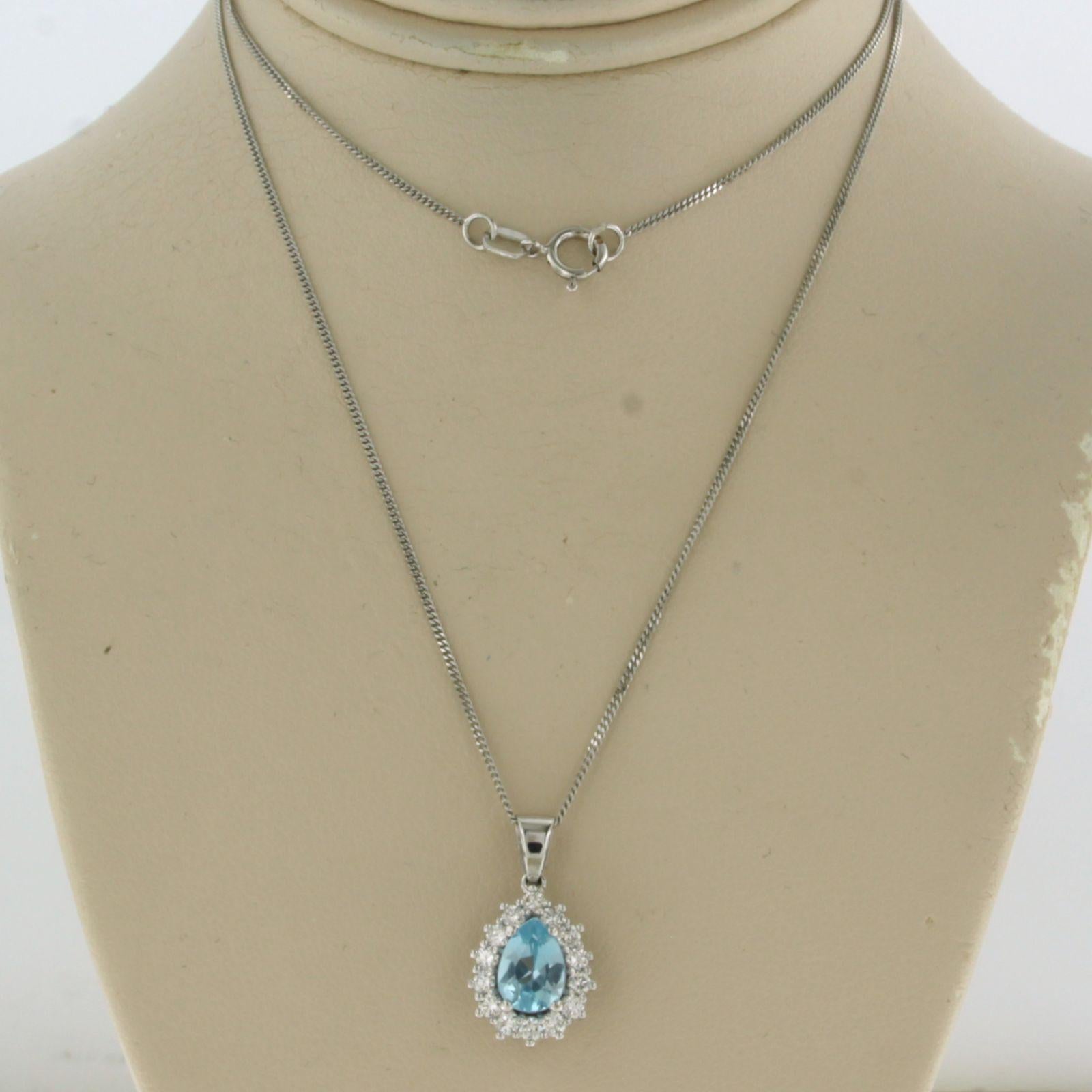 Modern Necklace and pendant set with topaz and diamonds 14k white gold