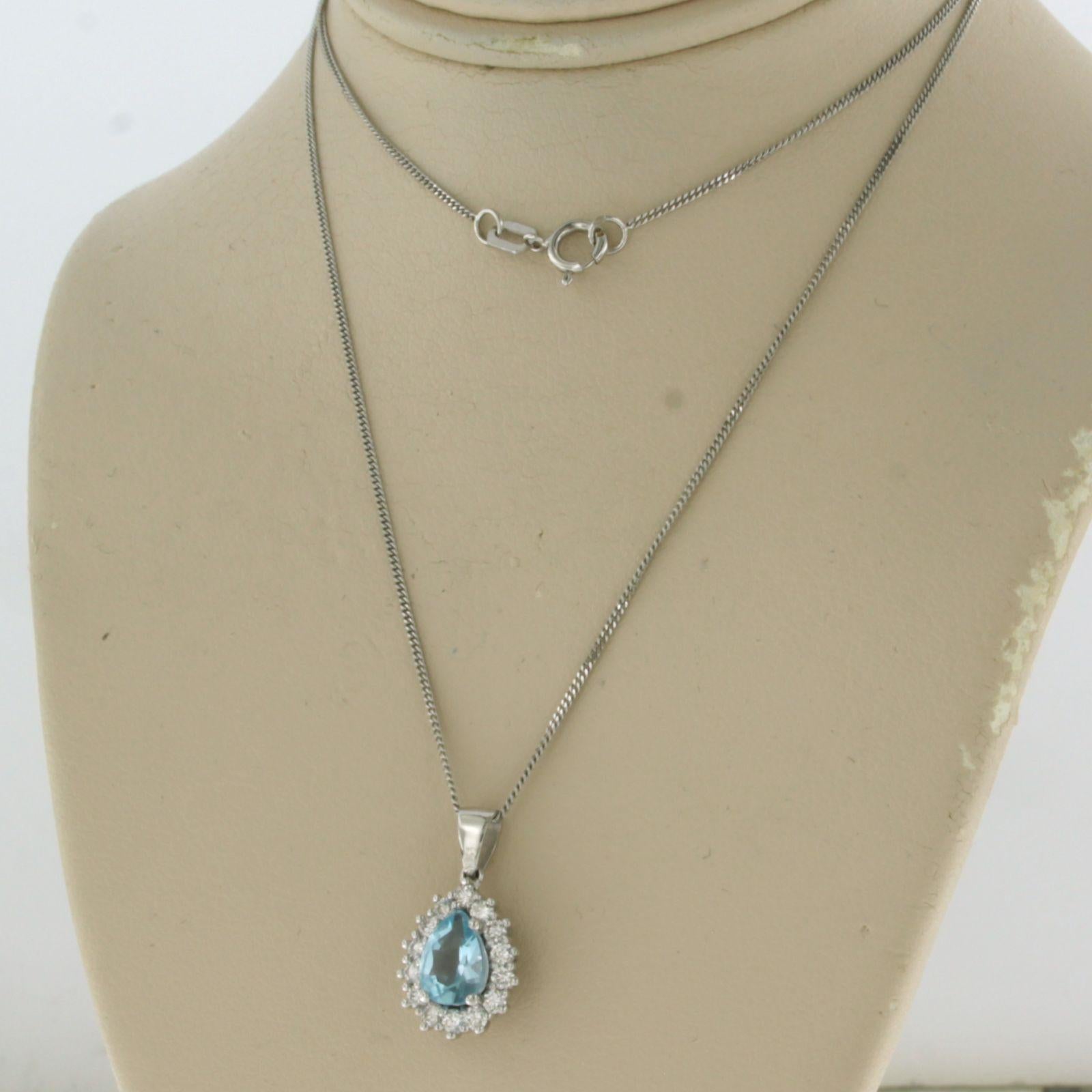 Brilliant Cut Necklace and pendant set with topaz and diamonds 14k white gold