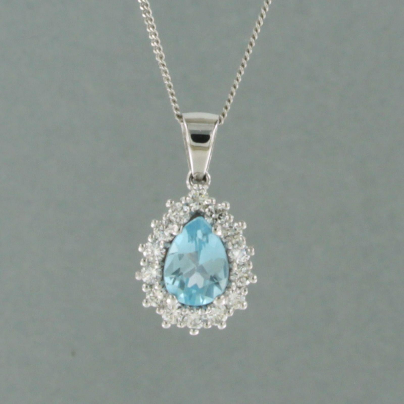 Necklace and pendant set with topaz and diamonds 14k white gold In New Condition In The Hague, ZH