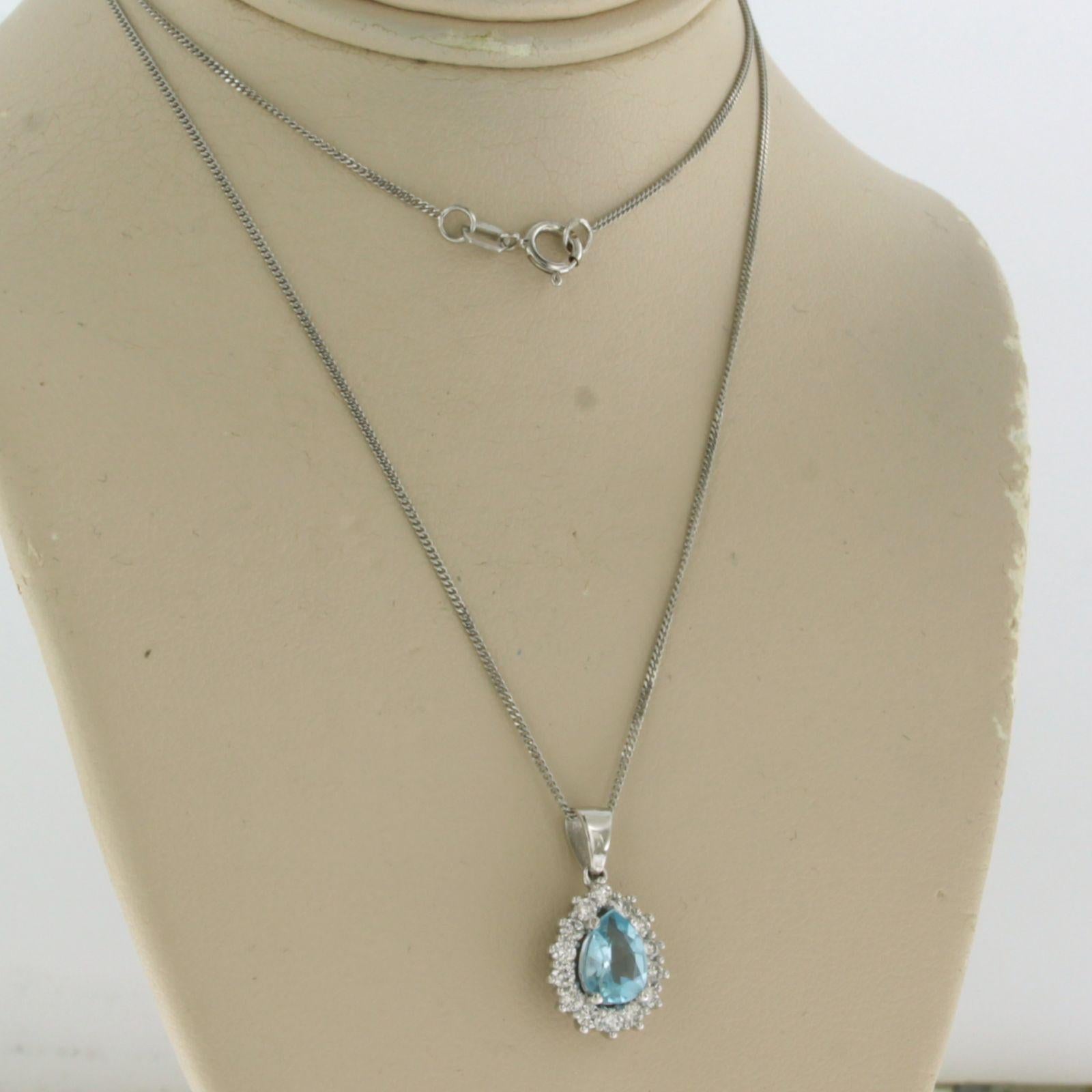 Women's Necklace and pendant set with topaz and diamonds 14k white gold