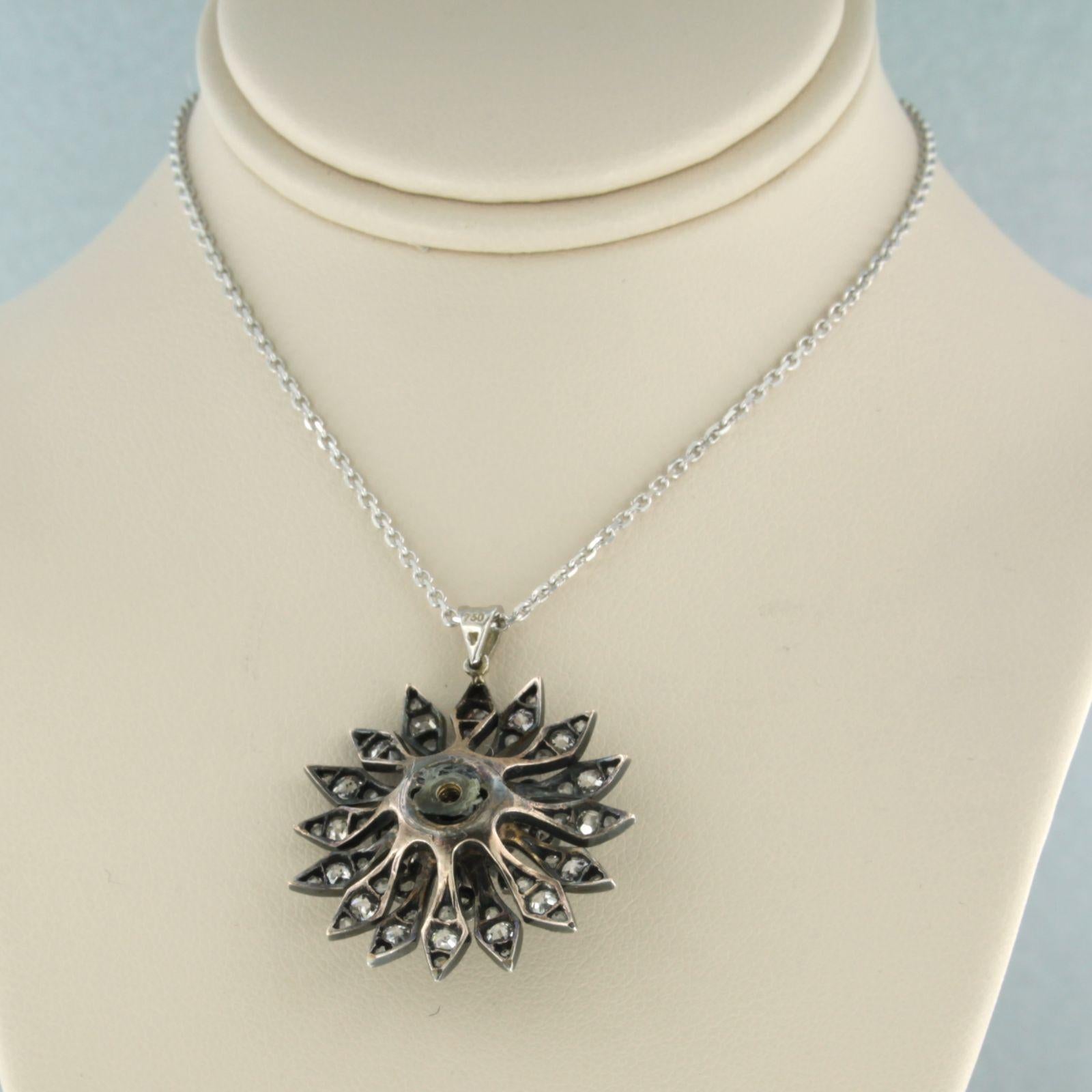 Early Victorian Necklace and pendant wit old mine and rose cut diamonds up to 1.50ct 14k gold For Sale
