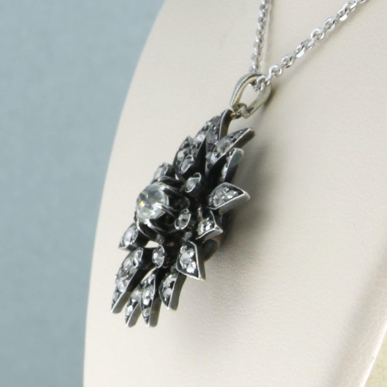 Old Mine Cut Necklace and pendant wit old mine and rose cut diamonds up to 1.50ct 14k gold For Sale