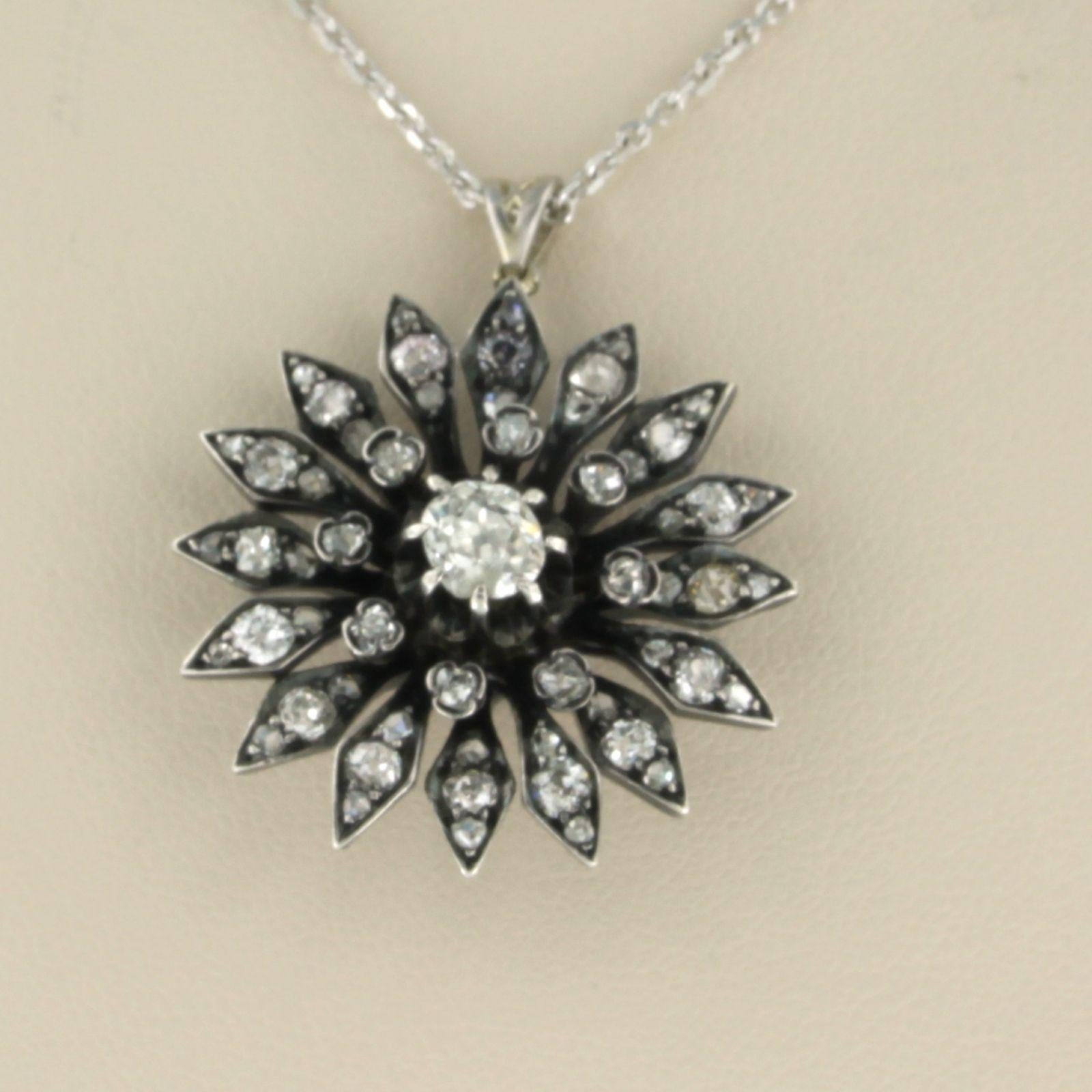 Necklace and pendant wit old mine and rose cut diamonds up to 1.50ct 14k gold In Excellent Condition For Sale In The Hague, ZH