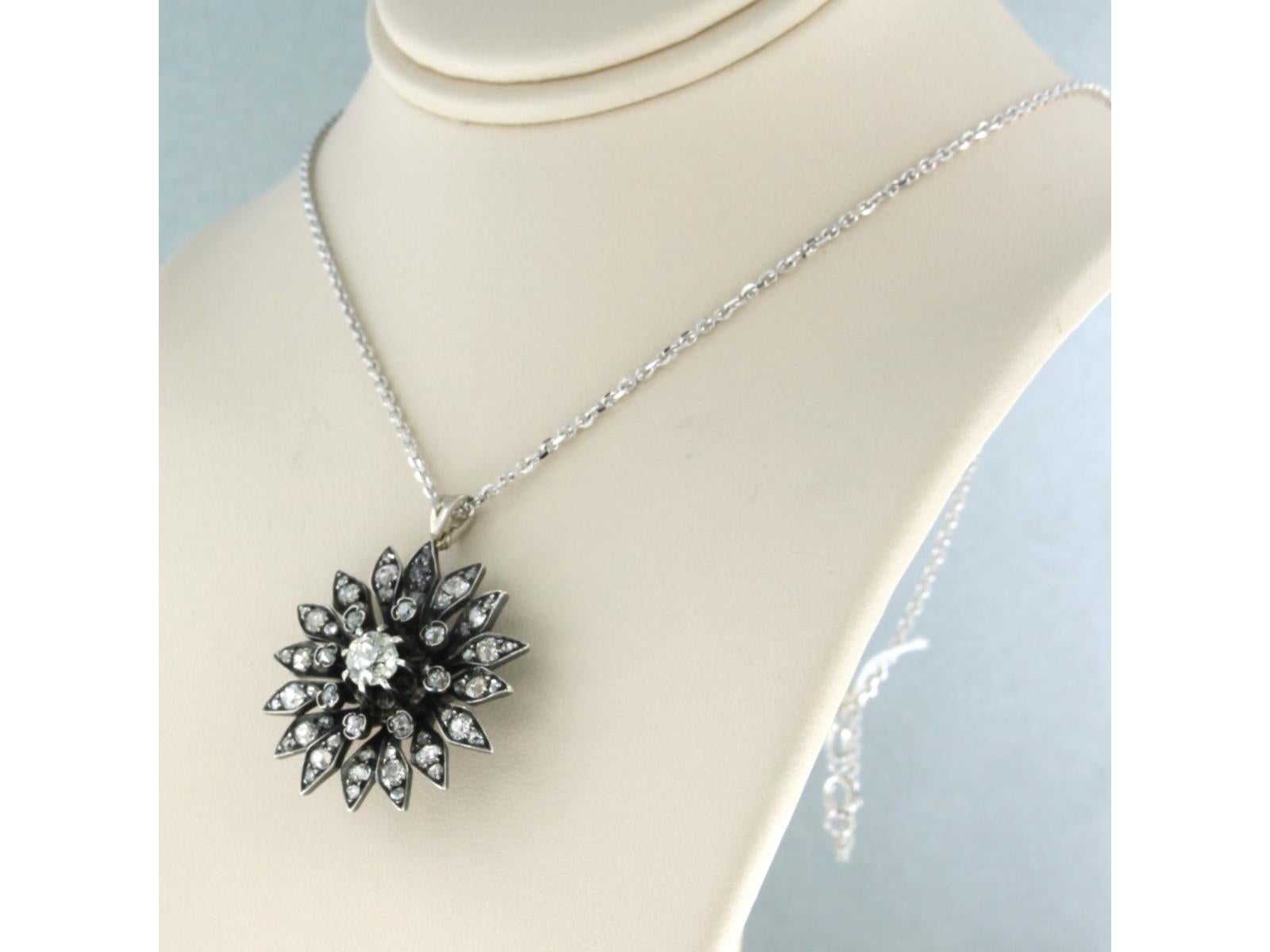 Women's Necklace and pendant wit old mine and rose cut diamonds up to 1.50ct 14k gold For Sale