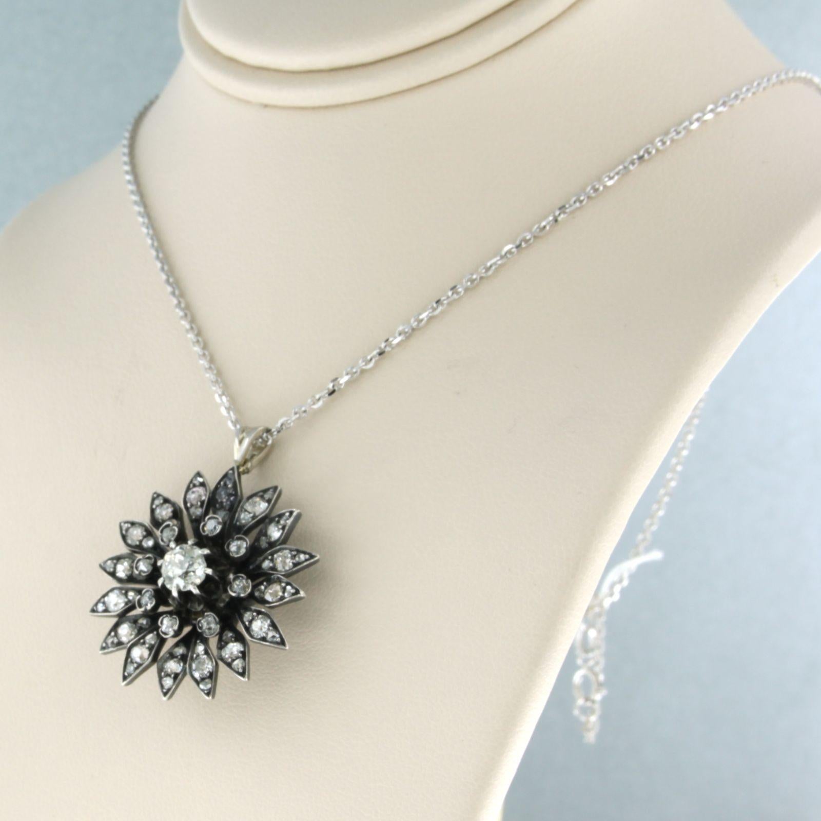Women's Necklace and pendant wit old mine and rose cut diamonds up to 1.50ct 14k gold For Sale